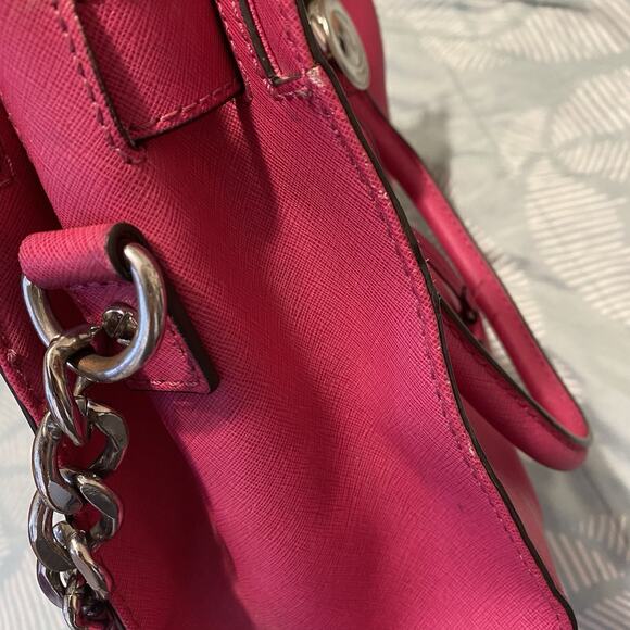 Michael Kors Hamilton Satchel Bag Fuschia Pink Purse - Picture 13 of 14